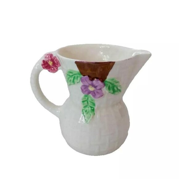 Vintage Wade Ceramic Creamer Mini Pitcher Flower Basket Weave England - Picture 11 of 11